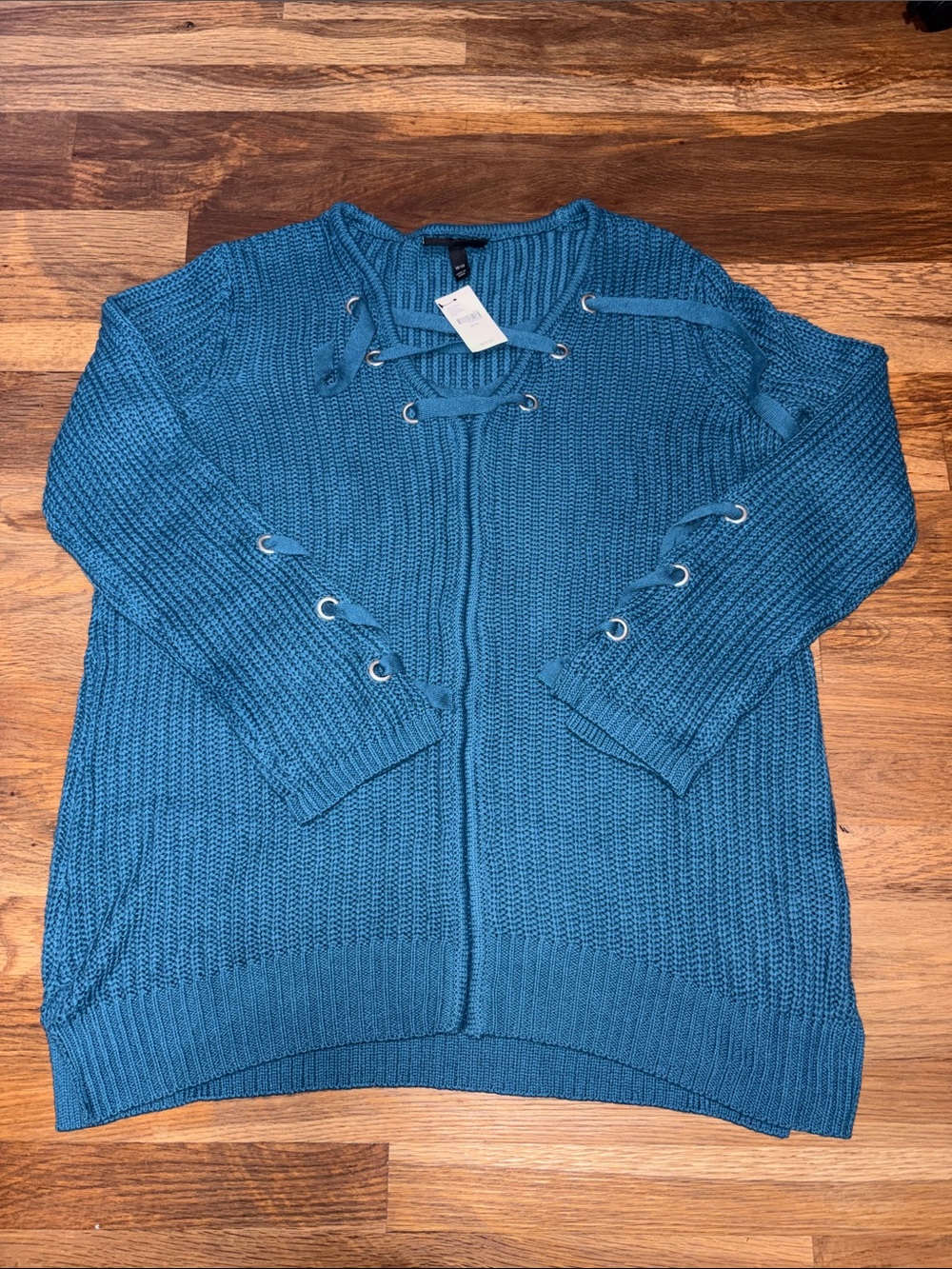 LANE BRYANT blue cable knit pull over sweater